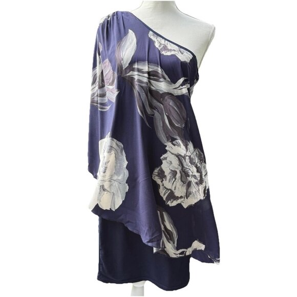 Alice + Olivia One Shoulder Silk Dress Floral Violet Resort Flowy Luxury A++ - Picture 1 of 16